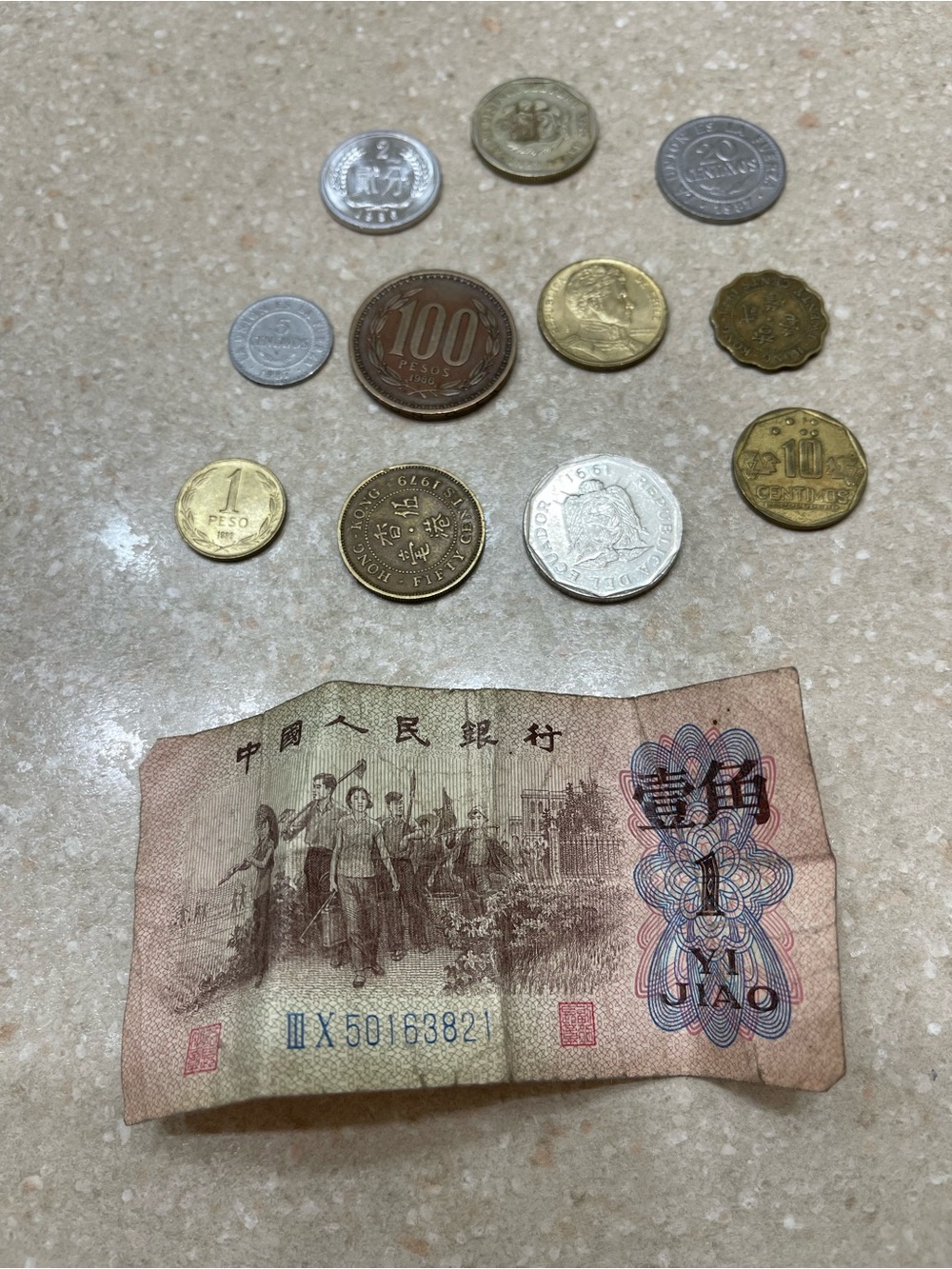 Collectible Coins Chinese Renminbi Vintage 1 Jiao Banknote with Mixed World